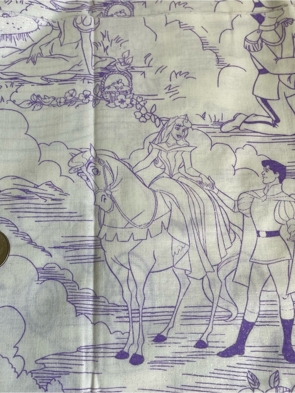 Disney Cinderella Princess Purple Storybook Print Cotton Fabric 1y x 44"
